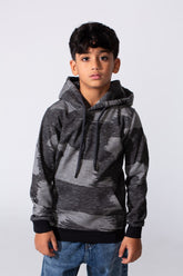 Boy's Slim Fit Long Sleeved Camo Melton Sweatshirt With Hood