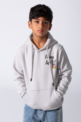 Boy's Slim Fit Melton Hoodie Sweatshirt With Mickey Mouse Print