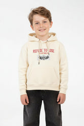 Boy's Regular Fit Melton Graphic Print Long-Sleeved Hood Sweatshirt