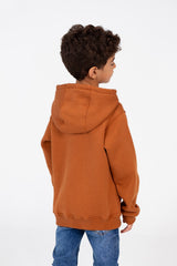 Boy's Long Sleeved Hooded Sweatshirt With Text Print On The Front