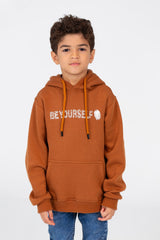 Boy's Long Sleeved Hooded Sweatshirt With Text Print On The Front