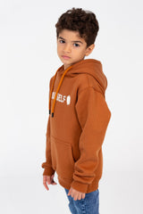 Boy's Long Sleeved Hooded Sweatshirt With Text Print On The Front