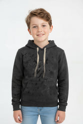 Boy's Slim Fit Washed Hood Sweatshirt With Kangaroo Pocket And Long Sleeves