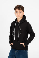 Boy's Basic Hoodie With Kangaroo Pocket And Long Sleeves
