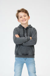 Boy's Oversized Washed Hood Sweatshirt With A Front Kangaroo Pocket And Back Print