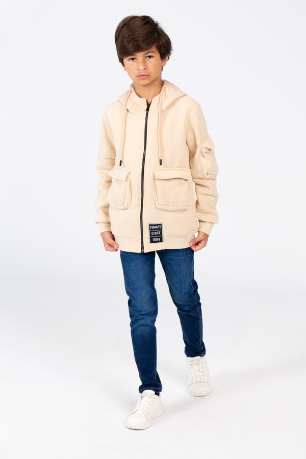 Boy's Hood Sweatshirt With Front Zipper And Pockets