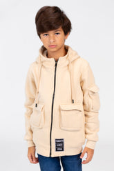 Boy's Hood Sweatshirt With Front Zipper And Pockets