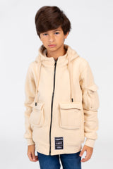 Boy's Hood Sweatshirt With Front Zipper And Pockets