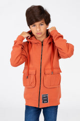 Boy's Hood Sweatshirt With Front Zipper And Pockets