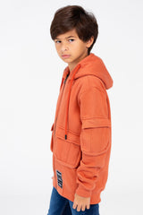 Boy's Hood Sweatshirt With Front Zipper And Pockets