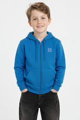 Boy's Slim Fit Melton Hood Sweatshirt With Full Front Zipper
