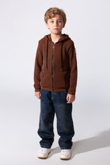 Boy's Tomato Slim Fit Cotton Pullover With Zipper And Hood