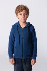 Boy's Tomato Slim Fit Cotton Pullover With Zipper And Hood