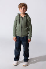 Boy's Tomato Slim Fit Cotton Pullover With Zipper And Hood