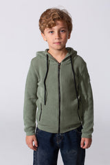 Boy's Tomato Slim Fit Cotton Pullover With Zipper And Hood