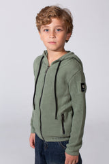 Boy's Tomato Slim Fit Cotton Pullover With Zipper And Hood