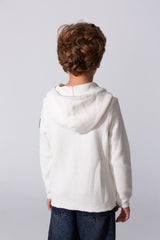 Boy's Tomato Slim Fit Cotton Pullover With Zipper And Hood