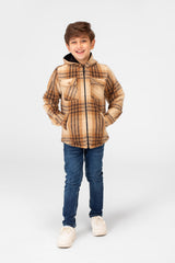 Boy's Checkered Hooded Shirt With Full Zip