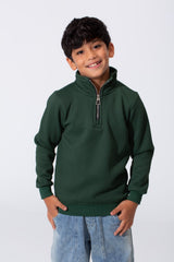 Boy's Slim Fit Front Half Zip Sweatshirt With Long Sleeves