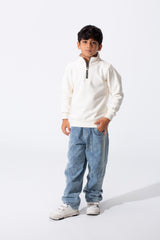 Boy's Slim Fit Front Half Zip Sweatshirt With Long Sleeves