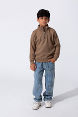 Boy's Slim Fit Front Half Zip Sweatshirt With Long Sleeves