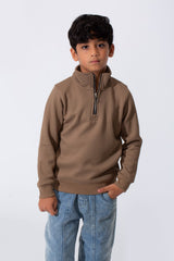 Boy's Slim Fit Front Half Zip Sweatshirt With Long Sleeves
