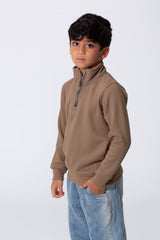 Boy's Slim Fit Front Half Zip Sweatshirt With Long Sleeves