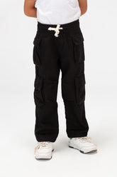Boys Gabardine Slouchy Cargo Pants With Elastic Waistband And Four Pockets