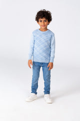 Boy's Checked Pullover With A Round Neck And Comfortable Cotton Material