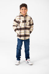 Boy's Checked Fur Padded Hood Shirt With Fully Zipped