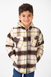 Boy's Checked Fur Padded Hood Shirt With Fully Zipped