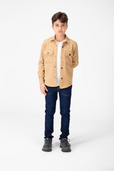 Boy's Fur Padded Shirt With Front Pockets And Long Sleeves