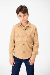 Boy's Fur Padded Shirt With Front Pockets And Long Sleeves