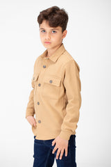 Boy's Fur Padded Shirt With Front Pockets And Long Sleeves