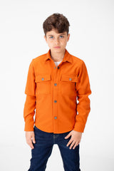 Boy's Fur Padded Shirt With Front Pockets And Long Sleeves