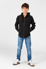 Boy's Fur Padded Hood Shirt With Full Front Zip