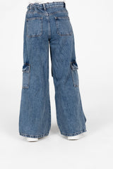 Girl's Wide Leg Slouchy Jeans Pants With Side Pockets