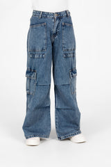 Girl's Wide Leg Slouchy Jeans Pants With Side Pockets