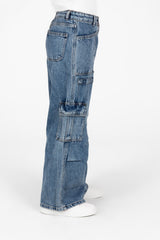 Girl's Wide Leg Slouchy Jeans Pants With Side Pockets