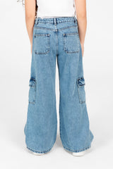 Girl's Wide Leg Slouchy Jeans Pants With Side Pockets