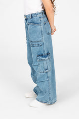 Girl's Wide Leg Slouchy Jeans Pants With Side Pockets