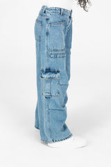 Girl's Wide Leg Slouchy Jeans Pants With Side Pockets