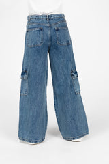 Girl's Wide Leg Slouchy Jeans Pants With Side Pockets
