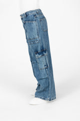 Girl's Wide Leg Slouchy Jeans Pants With Side Pockets