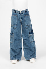 Girl's Wide Leg Slouchy Jeans Pants With Side Pockets