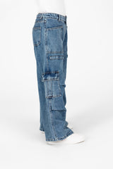 Girl's Wide Leg Slouchy Jeans Pants With Side Pockets