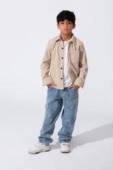 Boy's Slim Fit Velvet Shirt With Long Sleeves And A Front Pocket