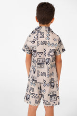 Boy's Two Pieces Printed Sleeved Polyester Material Outfit