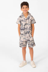 Boy's Two Pieces Printed Sleeved Polyester Material Outfit