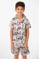 Boy's Two Pieces Printed Sleeved Polyester Material Outfit